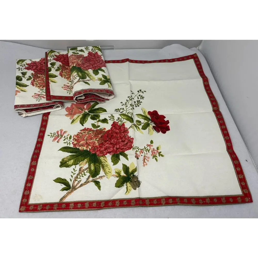 Red Floral Cloth‎ Dinner Napkins Set of 4 17x17 Cotton